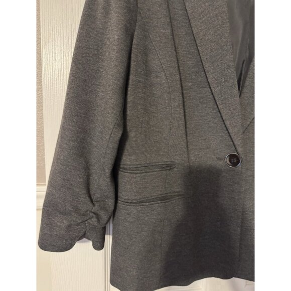 Kasper Suit Jacket Blazer 16 Gray 1 Button Stretch Ruched Sleeves - Picture 7 of 15